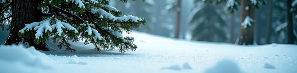 Obraz premium Isolated cypress tree branches on snowy ground isolated, forest, isolation