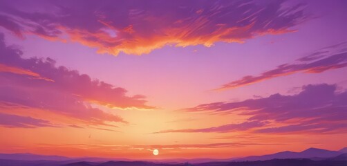 Fototapeta premium Abstract watercolor sunset, purple and orange merging, textured effect , evening, masterpiece