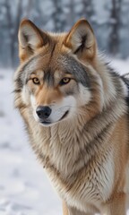 Obraz premium Eurasian wolf, snow-covered landscape, winter fur , habitat, track
