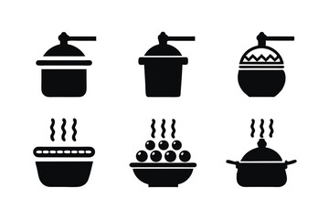 set of Steam Pot icon silhouette vector illustration