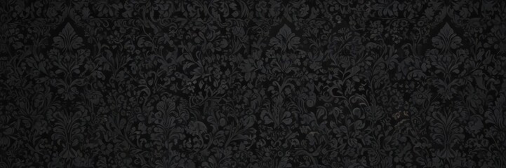 Seamless black damask wallpaper with vines and intricate floral details , deco, black and white