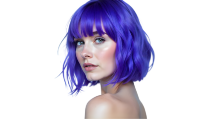 purple, brown, black, yleow, green, blue wigs on transparent background, PNG.
