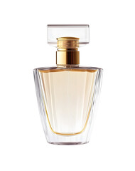 Minimalist perfume bottle with transparent liquid and gold accents