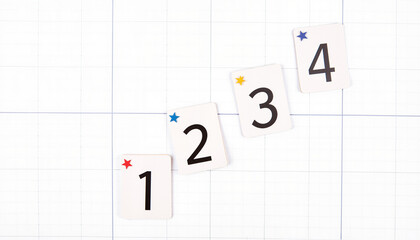 Number cards displaying 1 to 4 on a grid background  