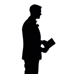 Man giving a speech, silhouette style, black and white, for presentations
