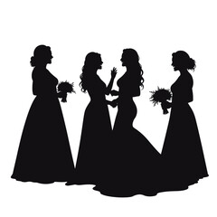 Brides and bridesmaids wedding silhouettes, black, for invitations