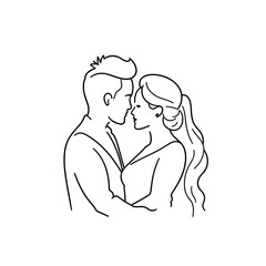Couple embracing, line art, monochrome, wedding invitation design