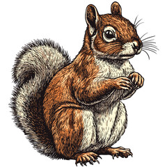Squirrel sketch, vintage vector woodcut, engraving style animal, hand drawn wildlife, forest creature art, retro nature illustration, antique squirrel drawing,