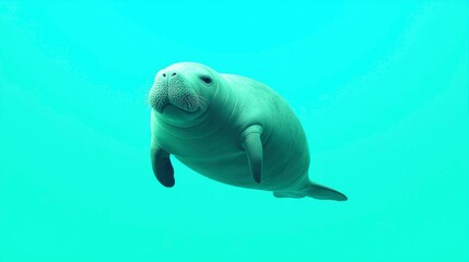 Fototapeta premium A gentle sea cow swims serenely in clear turquoise water