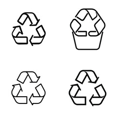 Obraz premium Four Distinct Recycle Symbol Vectors with Transparent Background & Arrow Recycling Mark