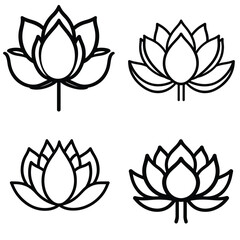 Four Elegant Lotus Flower Outlines in a Minimalist Style on Transparent Background