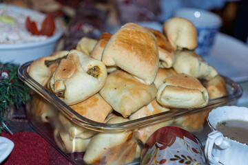 A tray of pastries sits on a table