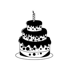 Birthday Cake Icon Black White White Background Vector