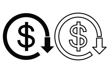 Dollar price up and down icon line style. Dollar coin graph up and down. Money cost arrow growth, decline. cost reduction icon.