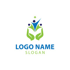 Welfare logo design, Social work logo, Organization logo design, Hand care charity logo emblem design template. rising star logos, Social foundation for human welfare vector illustration