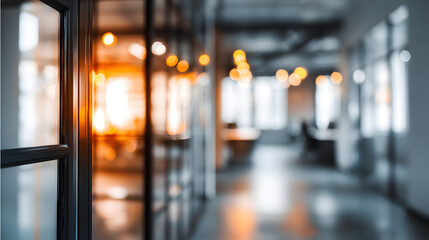 Dynamic office environment modern workspace blurred background contemporary design focus on door