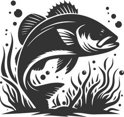 Sea bass fish vector silhouette