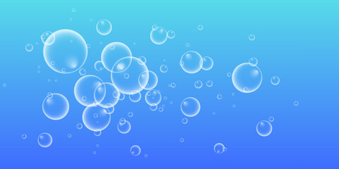 Set of colorful soap bubbles for design creation. Isolated, transparent, realistic soap bubbles on transparent background.