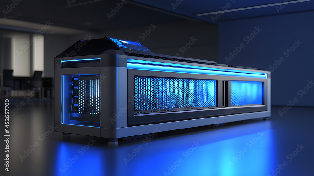 Wall mural futuristic server array with glowing blue accents, symbolizing advanced technology and data processi