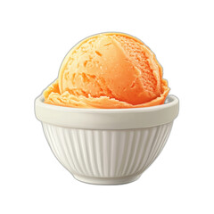 Orange ice cream in a bowl with sprinkles isolated on transparent background.