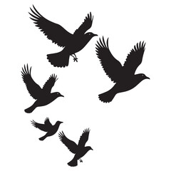 Obraz premium Vector set of flying birds. Usually stylized or realistic silhouettes of birds flying in the air. vector illustration eps 10