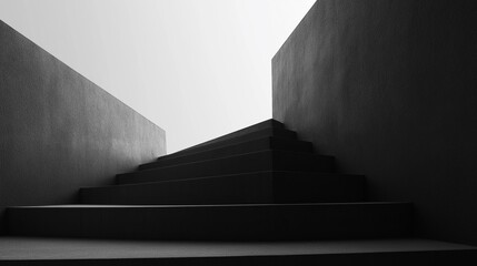 Monochrome abstract image of a staircase leading towards light, evoking a sense of aspiration and progression.
