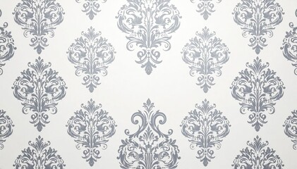 Subtle grey and white damask pattern with a paisley influence , scroll, vintage, pattern