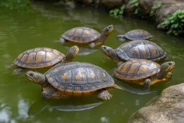 Naklejka premium Turtles Swimming in Pond