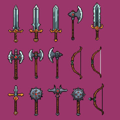Pixel art medieval weapon set