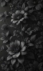 Intricate black charcoal floral wallpaper, elegant & chic design , background, black, subtle