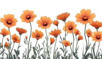 Fototapeta premium Orange Flowers Seamless Border