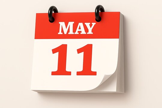Bold calendar sheet with red header and large May 11 date, perfect reminder for upcoming mothers day celebration