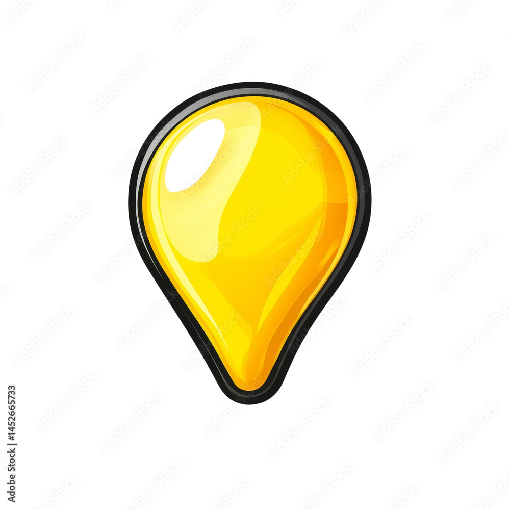 Poster radiant golden teardrop marker, symbolizing location awareness with vivid transparency