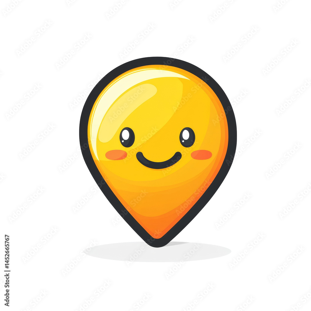Poster Animated location pin icon displaying a friendly, expressive face on a clean backdrop