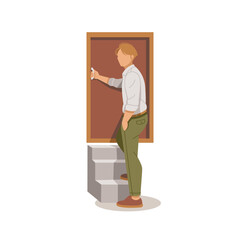 man climbs the stairs and opens the door illustration