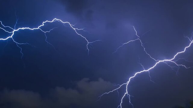 Night sky dark swirling clouds, lightning bolts moving like serpents, glowing electric snakes of light twisting clashing storm, surreal motion, fantasy, 4K cinematic epic scene