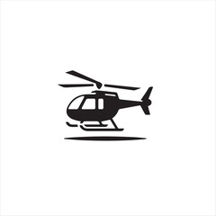 Minimalist Helicopter Icon – Black Silhouette Side View Vector with Clean Lines and Stylized Rotor Blades on White Background