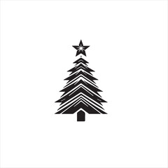 Minimalist Christmas Tree Silhouette – Black and White Geometric Vector with Stylized Star and Bold Symmetrical Design