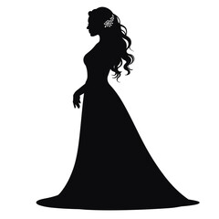 Woman in gown, elegant silhouette, black and white, for wedding invitations