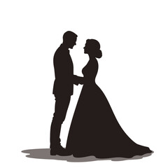 Couple silhouette, wedding, romance, black, vector illustration, for invitations