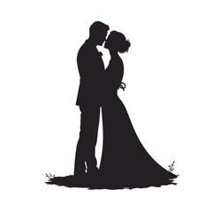 Couple embracing, black silhouette, wedding invitation design, copy space