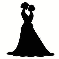 Two brides embracing in black silhouette, for wedding invitations