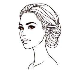 Woman's face profile, line art, monochrome, for beauty branding