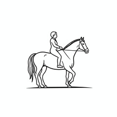 Person horseback riding, line art illustration, monochrome, equestrian sport