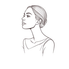 Woman profile, line art illustration, brown tones, for branding