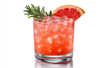 Top‑down perspective of grapefruit spritzer with slice floating amid ice shards, diffused lighting showing juicy pulp and fizz, supplying vibrant teaser for social‑media stories.