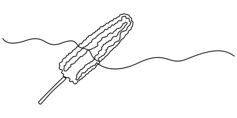 grilled corn continuous one line drawing, Corn on the Cob Doodle, Continuous one line drawing whole peeled healthy freshness organic corn crop for farm logo identity. Fresh maize concept for starchy.