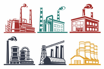Fototapeta premium set of Factory silhouette vector illustration