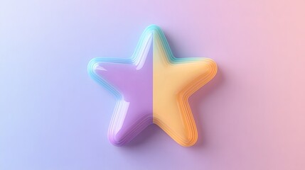 Obraz premium Minimalist illustration of a star-shaped object with pastel rainbow colors, divided into two halves, on a textured background with gradient pink and purple tones