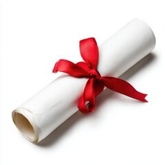 Diploma scroll with red ribbon isolated on white background